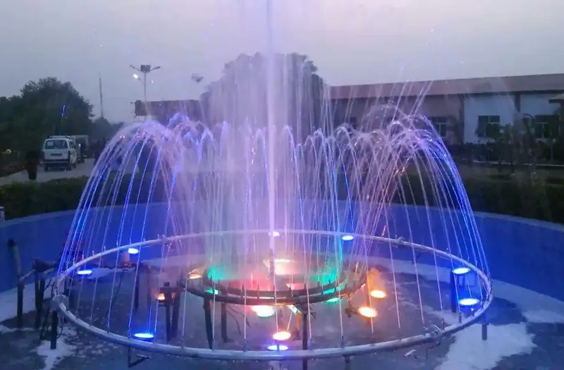 fountain installation with lights and music